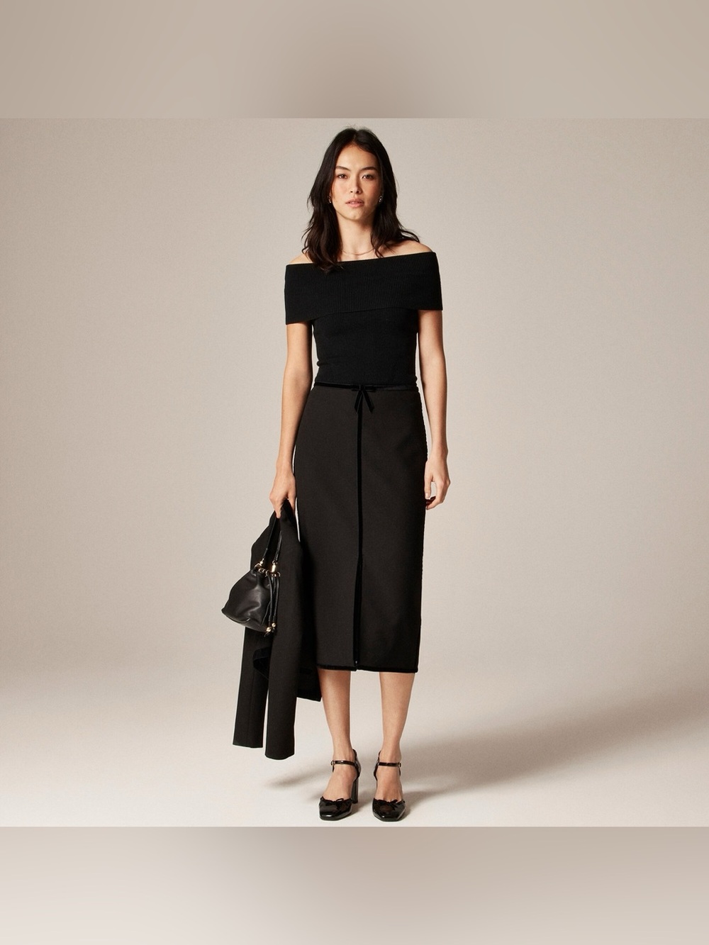 J. Crew Pencil midi skirt with velvet trim in four-season stretch